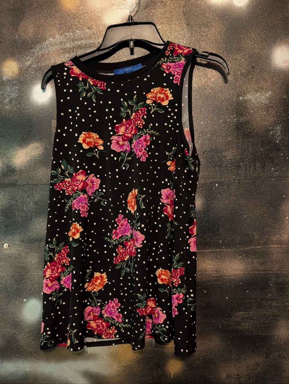 Apt. 9 Black Floral Polka Dot Sleeveless Top